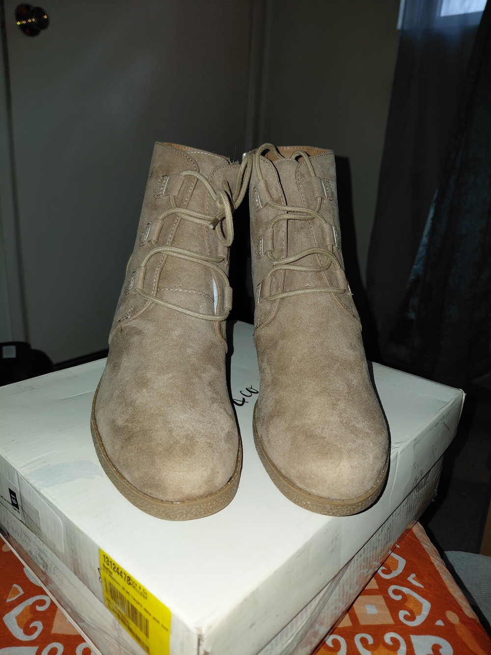 Style & Co Taupe Suede Lace-Up Ankle Booties